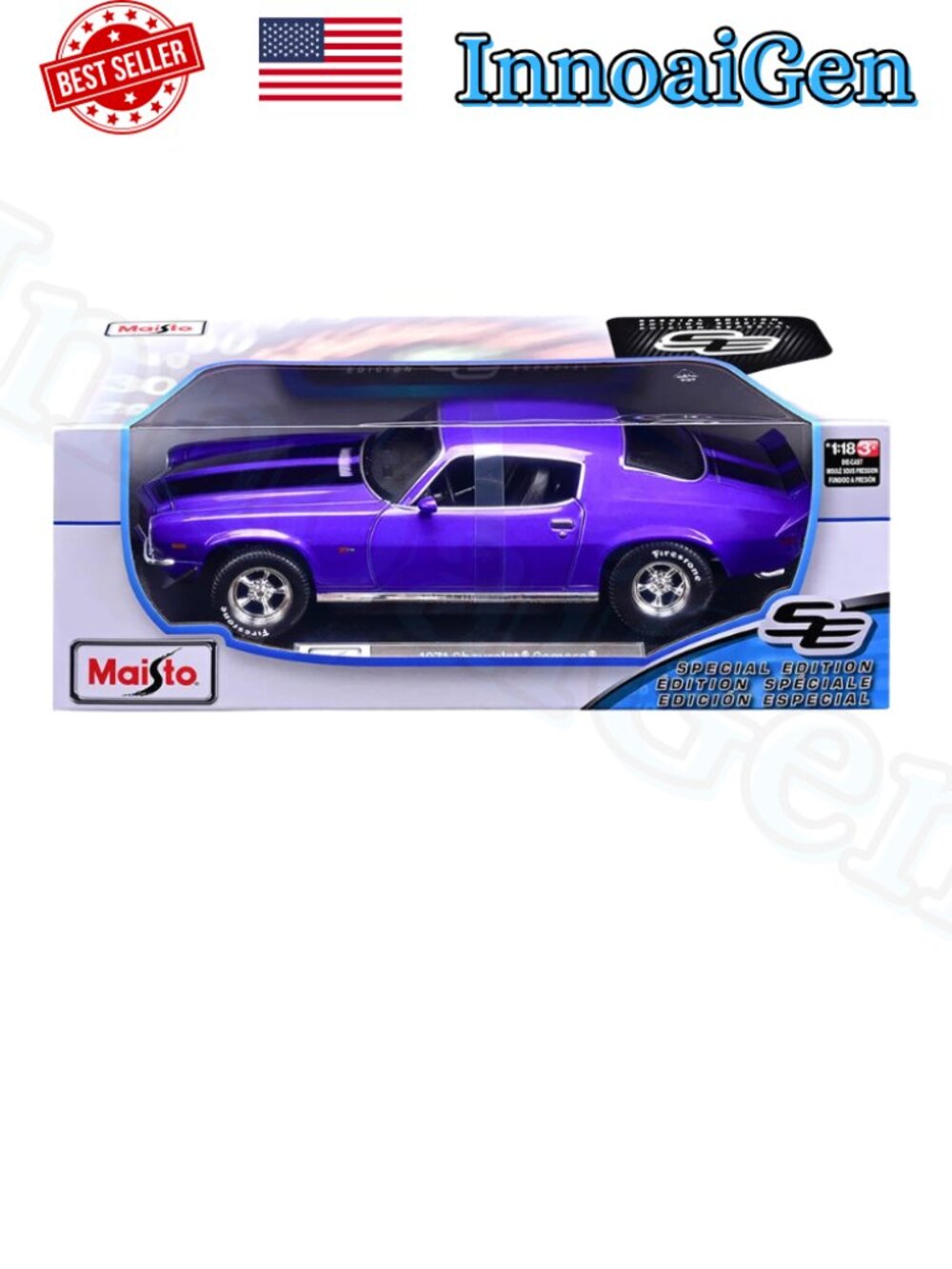 Maisto 1:18 1971 Chevrolet Camaro Special Edition Diecast Model Car Purple NIB